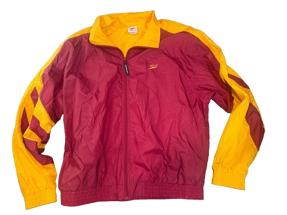 Vintage Speedo Windbreaker Zip Jacket Men’s Size XL Red and Yellow Gold 90s